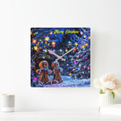 クリスマスジンジャーブレッドマン雪魔法 スクエア壁時計 (ホーム)