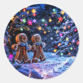 クリスマスジンジャーブレッドマン雪魔法 ラウンドシール (正面)