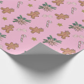 クリスマスジンジャーブレッドマン、おじぎ、キャンディー·ケーン ラッピングペーパー (角)