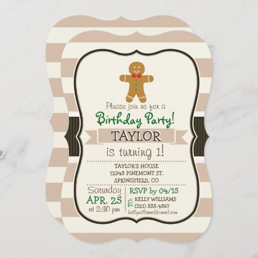 クリスマスジンジャーブレッドマン 招待状 (正面/裏面)