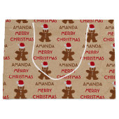 クリスマスジンジャーブレッドマンCookie名前をカスタムする ラージペーパーバッグ (正面)