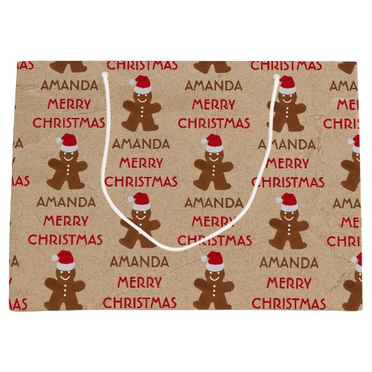 クリスマスジンジャーブレッドマンCookie名前をカスタムする ラージペーパーバッグ (正面)