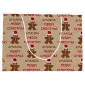 クリスマスジンジャーブレッドマンCookie名前をカスタムする ラージペーパーバッグ (裏面)