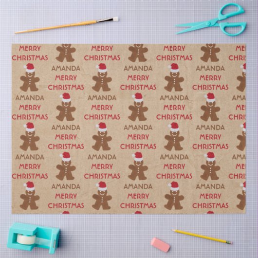 クリスマスジンジャーブレッドマンCookie名前をカスタムする 薄葉紙 (クラフト)