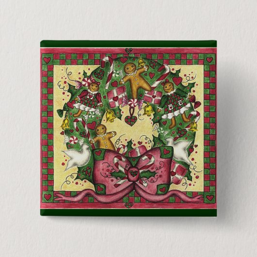 クリスマスジンジャーブレッドリースボタン 缶バッジ (正面)