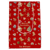 クリスマスジンジャーブレッド名おもしろいかわいい赤 ミディアムペーパーバッグ (裏面)