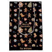 クリスマスジンジャーブレッド名カスタムおもしろいかわいいブラック ミディアムペーパーバッグ (裏面)