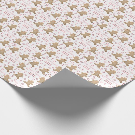 クリスマスジンジャーブレッド赤のピンクのキャンディーキャンデー ラッピングペーパー (角)
