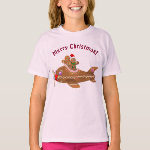 クリスマスジンジャーブレッド飛行機漫画 Tシャツ
