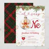 クリスマスジンジャーブレッド1歳誕生日クッキーパーティー 招待状 (正面/裏面)