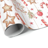 クリスマスジンジャーブレッド、キャンディーキャン、スター ラッピングペーパー (ロールコーナー)