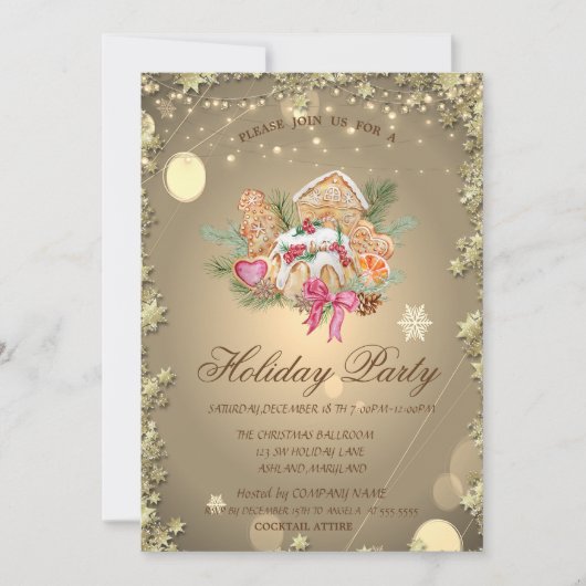 クリスマスジンジャーブレッドCookieが緑に輝く 招待状 (正面)