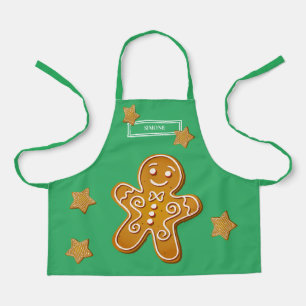 クリスマスジンジャーブレッドCookieモノグラムグリーン エプロン