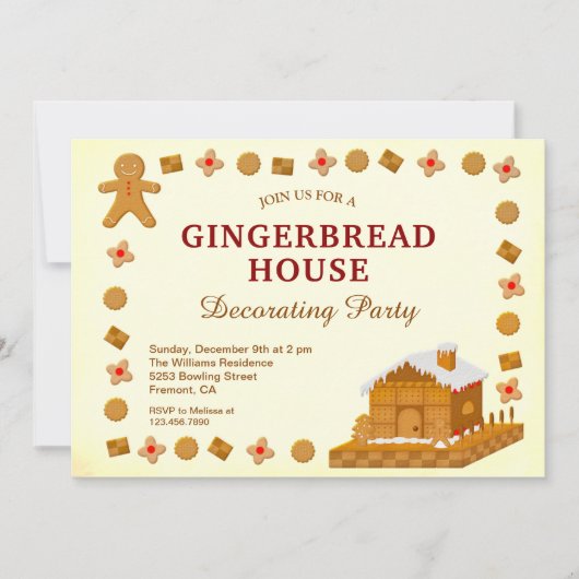 クリスマスジンジャーブレッ飾ドハウスのパーティー 招待状 (正面)