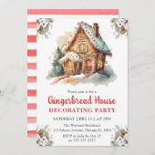 クリスマスジンジャーブレッ飾ドハウスのパーティー 招待状 (正面/裏面)