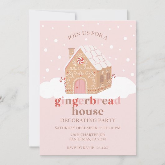 クリスマスジンジャーブレッ飾ドハウスのパーティー 招待状 (正面)
