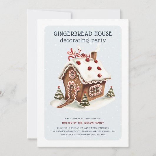 クリスマスジンジャーブレッ飾ドハウスのパーティー 招待状 (正面)