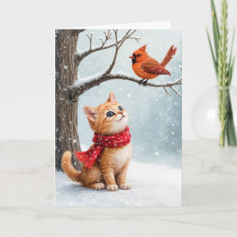 クリスマスジンジャー子猫(鳥)ショウジョウコウカンチョウを見る カード