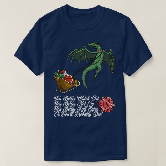 クリスマスジンルサンタおもしろいダンジョンとドラゴン Tシャツ (デザイン正面)