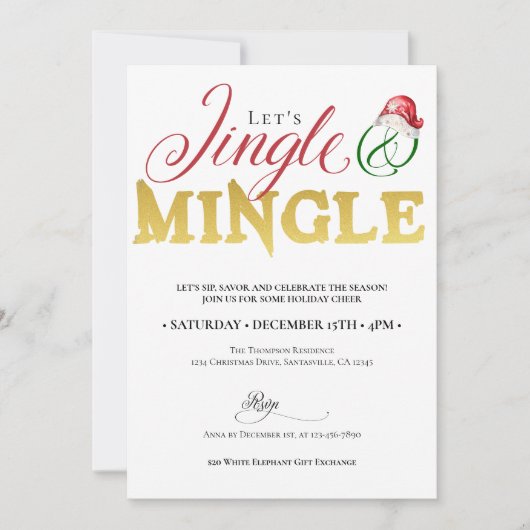 クリスマスジンルミングルクリスマスホリデーシーズンパーティー 招待状 (正面)