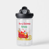 クリスマススイーでサンタとルドルフをパーソナライズ ウォーターボトル (正面)