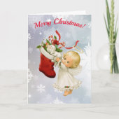 クリスマススイートリトルストエンジェル&子猫あなたのテキスト カード (正面)