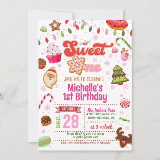 クリスマススイートワン誕生日招待状 – 女の子 招待状 (正面)