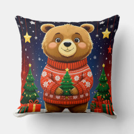クリスマススウェットを着たかわいいクマ クッション