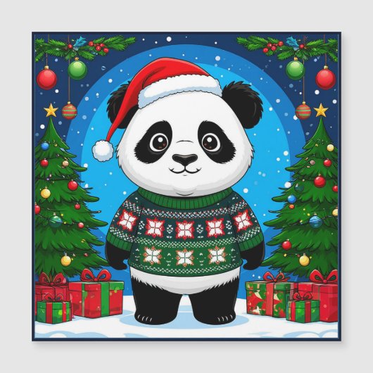 クリスマススウェットを着たかわいいパンダがサンタ帽をかぶる (正面)