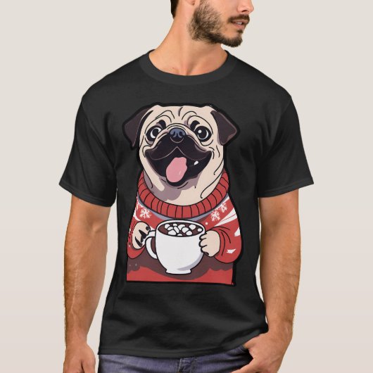 クリスマススウェットパグホットココア Tシャツ (正面)