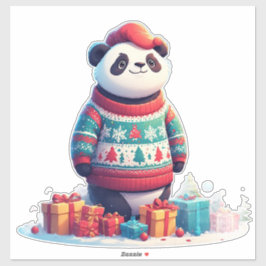 クリスマススウェーターを着たかわいいパンダがサンタ帽をかぶる シール