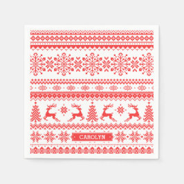 クリスマススウェーター 赤 フェアアイル柄 モノグラム スタンダードカクテルナプキン