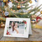 クリスマススウォーターカラーホリーベリーポイントセティアフォト シーズンカード