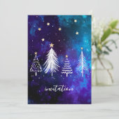 クリスマススカイ、ブルー、ホワイト、星、パーティー 招待状 (スタンド正面)