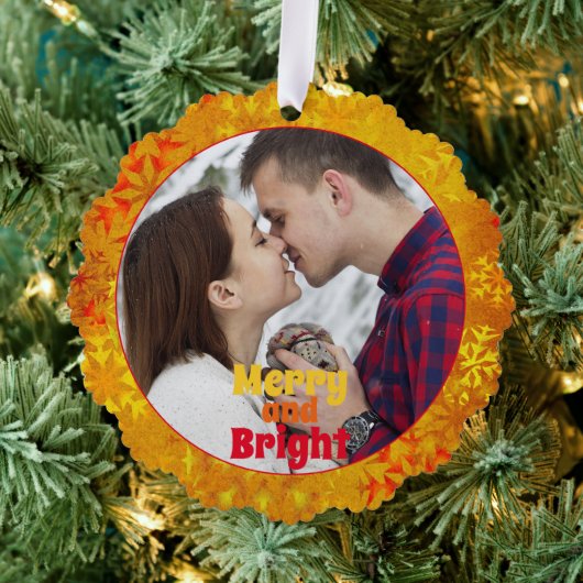 クリスマススカラフルノーフレーク写真テンプレート オーナメントカード (インサイチュ (木))