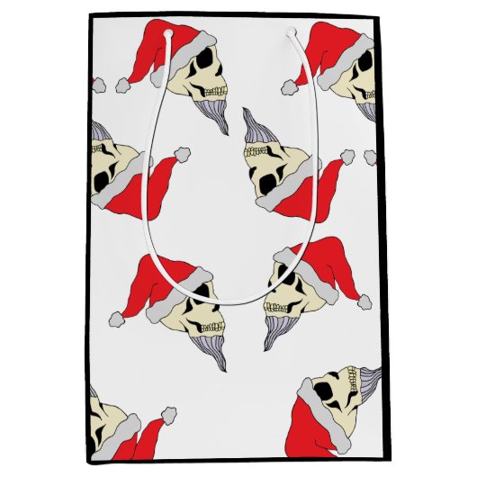 クリスマススカルとサンタハッツ抱き枕ホワイト ミディアムペーパーバッグ (正面)