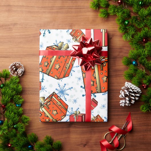 クリスマススカンジスノーフレーク赤いパッケージラッピング紙 ラッピングペーパー (クリスマスギフト)