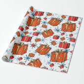 クリスマススカンジスノーフレーク赤いパッケージラッピング紙 ラッピングペーパー (アンロールド)