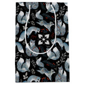 クリスマススカンジナビアノルディックグレーキツネオンブラック ミディアムペーパーバッグ (正面)