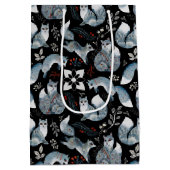 クリスマススカンジナビアノルディックグレーキツネオンブラック ミディアムペーパーバッグ (裏面)