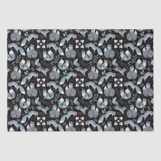 クリスマススカンジナビアノルディックグレーキツネオンブラック 薄葉紙 (正面)