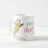 クリスマススカーフのキリンかわいい冬の動物アート コーヒーマグカップ (正面左)