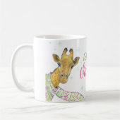 クリスマススカーフのキリンかわいい冬の動物アート コーヒーマグカップ (左)
