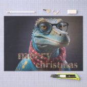 クリスマススカーフを身に着けた青い恐竜 薄葉紙 (クラフト)