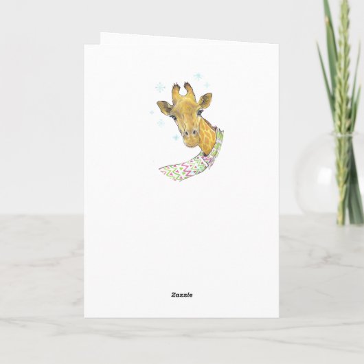 クリスマススカーフ付きキリンかわいいおもしろいアニマルアート シーズンカード (裏面)