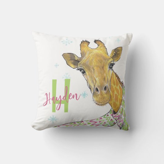 クリスマススカーフ付きキリンかわいいおもしろい動物アート クッション (正面)