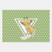 クリスマススカーフ付きキリンかわいいおもしろい動物アート ラッピングペーパーシート (正面)