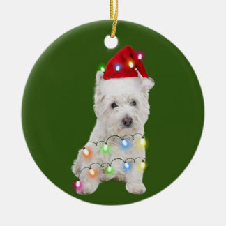 クリスマススキャフツサンタハットギフトでウェスティー セラミックオーナメント