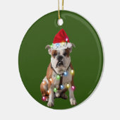 クリスマススキャフツサンタハットギフトとブルドッグ セラミックオーナメント (左)