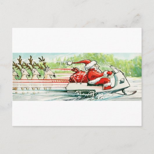 クリスマススキーサンタスノーモービルスキー シーズンポストカード (正面)